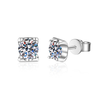 S925 Sterling Silver Bull Head Stud Earrings with 1ct/2ct Moissanite - PT950 Gold Plated Wedding & Everyday Jewelry