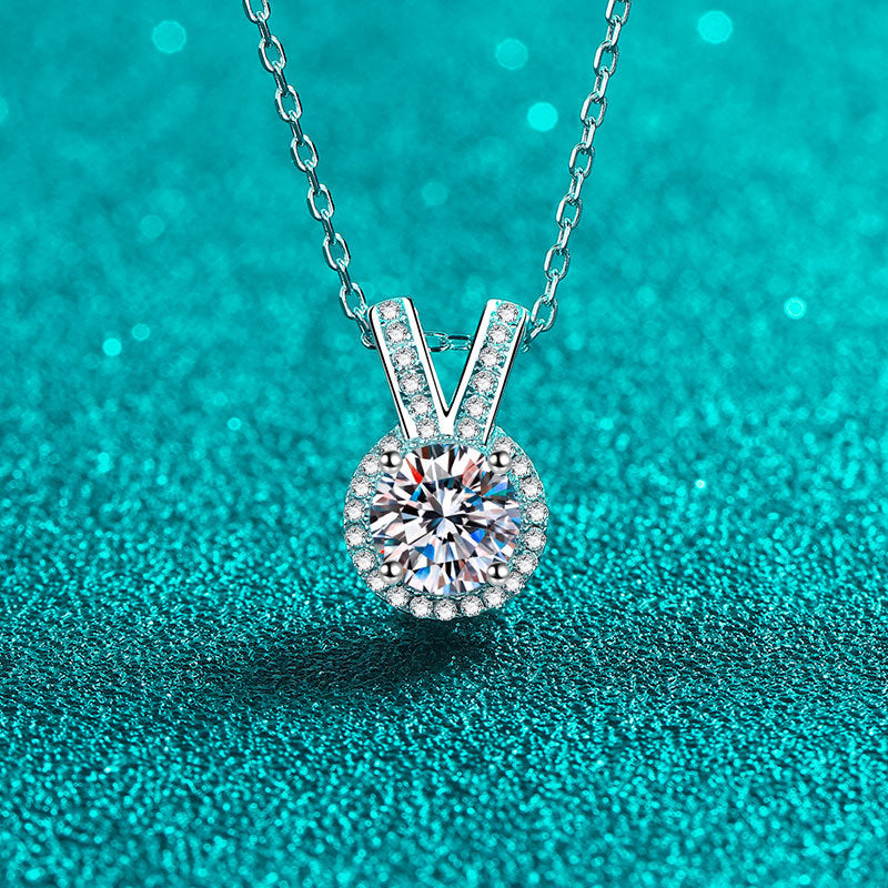 S925 Sterling Silver Bunny Ear Pendant Necklace - 1CT Moissanite Sweet & Chic Chain