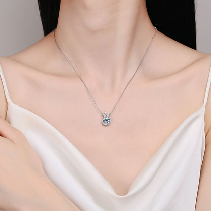 S925 Sterling Silver Bunny Ear Pendant Necklace - 1CT Moissanite Sweet & Chic Chain
