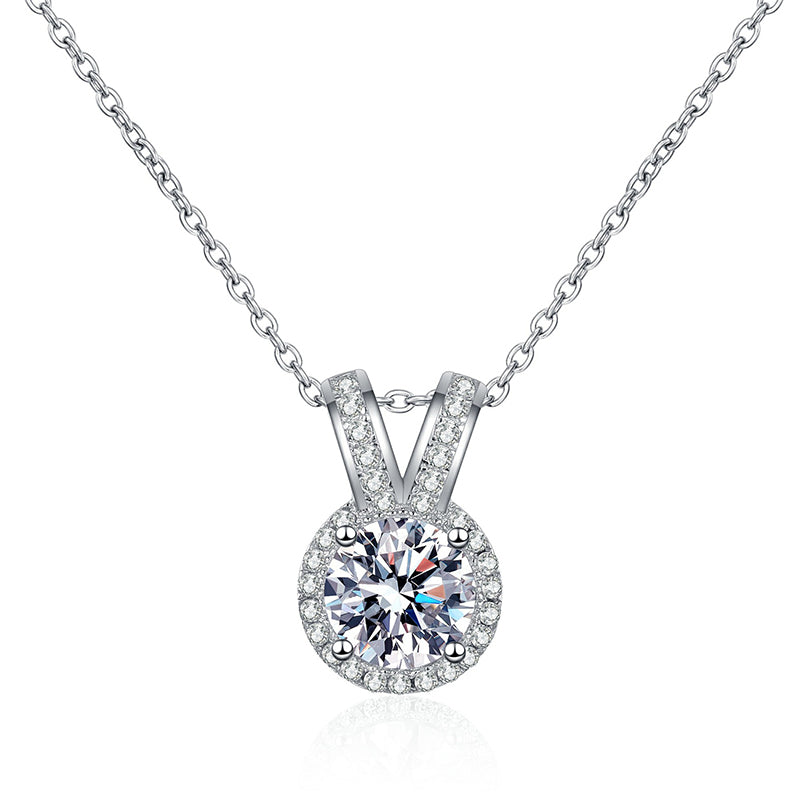 S925 Sterling Silver Bunny Ear Pendant Necklace - 1CT Moissanite Sweet & Chic Chain