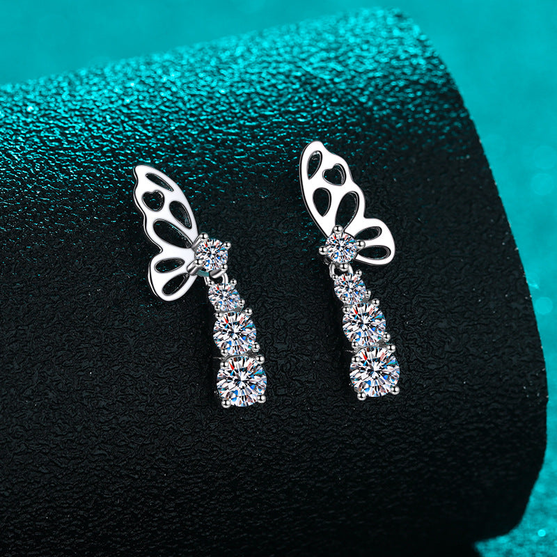 S925 Sterling Silver Butterfly Earrings with 1.24CT Moissanite - Elegant & Trendy Ins Style Jewelry