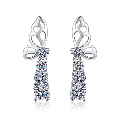 S925 Sterling Silver Butterfly Earrings with 1.24CT Moissanite - Elegant & Trendy Ins Style Jewelry