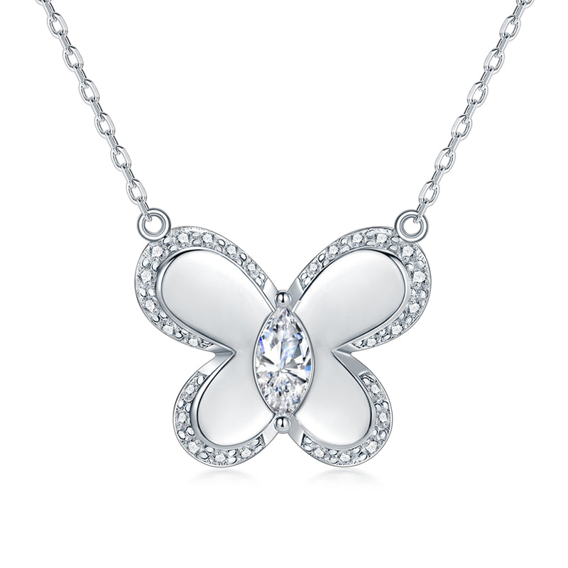 S925 Sterling Silver Butterfly Pendant Necklace - Elegant Zirconia Accented Jewelry for Women