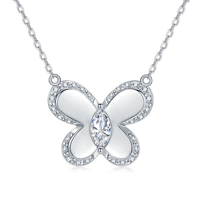 S925 Sterling Silver Butterfly Pendant Necklace - Elegant Zirconia Accented Jewelry for Women