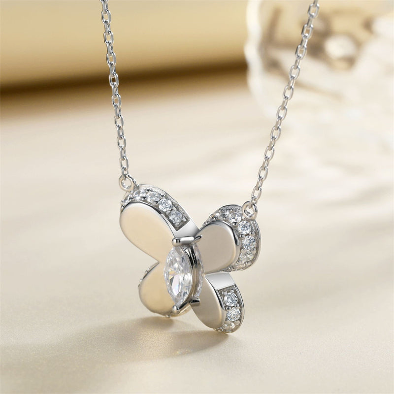 S925 Sterling Silver Butterfly Pendant Necklace - Elegant Zirconia Accented Jewelry for Women