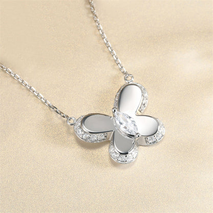 S925 Sterling Silver Butterfly Pendant Necklace - Elegant Zirconia Accented Jewelry for Women