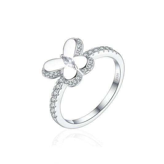S925 Sterling Silver Butterfly Ring - Elegant Bow Design Jewelry for Women