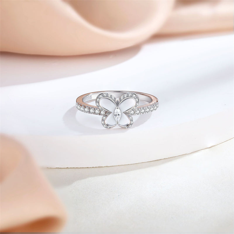 S925 Sterling Silver Butterfly Ring - Elegant Bow Design Jewelry for Women