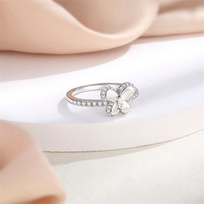 S925 Sterling Silver Butterfly Ring - Elegant Bow Design Jewelry for Women
