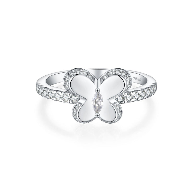 S925 Sterling Silver Butterfly Ring - Elegant Bow Design Jewelry for Women