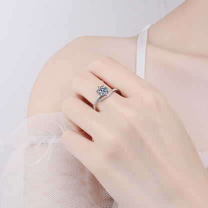 S925 Sterling Silver Button Snowflake Ring with Peach Motif & Moissanite Options