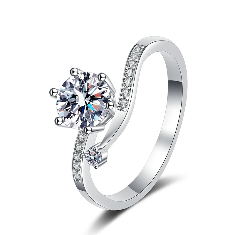 S925 Sterling Silver Button Snowflake Ring with Peach Motif & Moissanite Options