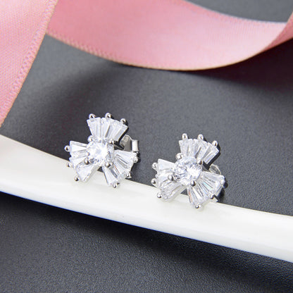 S925 Sterling Silver Cartoon Stud Earrings with CZ - Playful Diamond Accent Earrings with Plastic Backs
