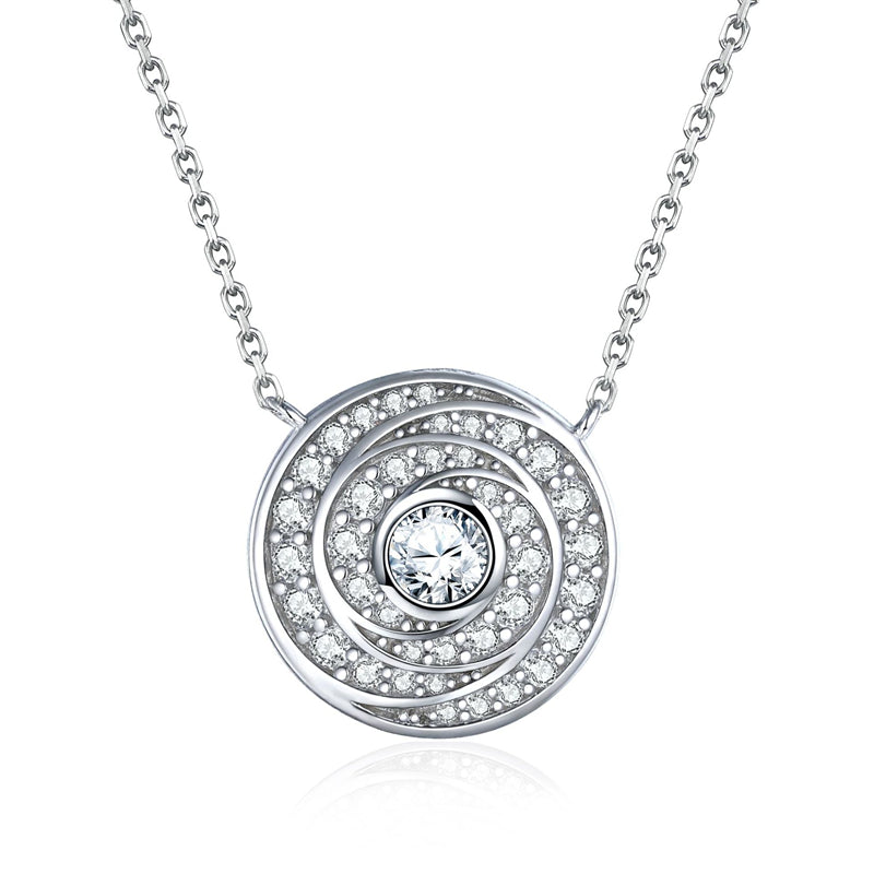S925 Sterling Silver Celestial Pendant Necklace - Elegant Round Zirconia Collarbone Chain
