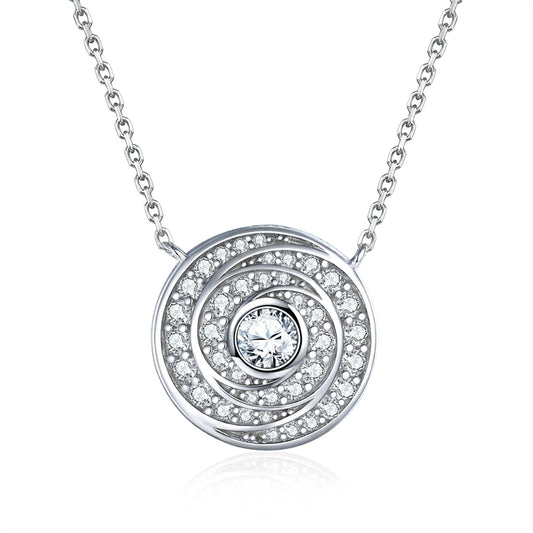 S925 Sterling Silver Celestial Pendant Necklace - Elegant Round Zirconia Collarbone Chain