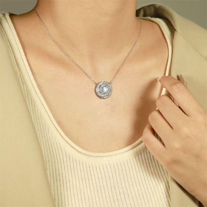 S925 Sterling Silver Celestial Pendant Necklace - Elegant Round Zirconia Collarbone Chain