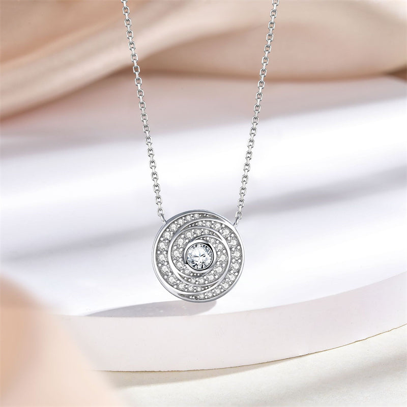 S925 Sterling Silver Celestial Pendant Necklace - Elegant Round Zirconia Collarbone Chain