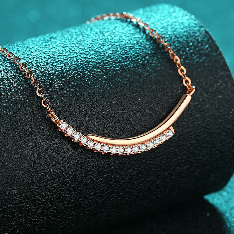 S925 Sterling Silver Champagne Gold Line Necklace - 0.24CT Moissanite Minimalist Pendant