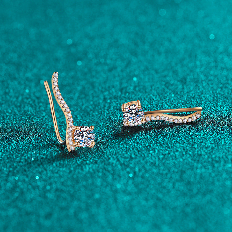 S925 Sterling Silver Champagne Gold Moissanite Stud Earrings - 1CT Floral-Inspired Statement Jewelry