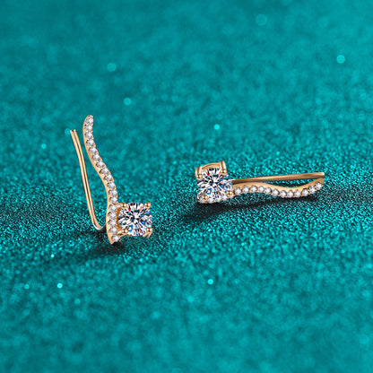 S925 Sterling Silver Champagne Gold Moissanite Stud Earrings - 1CT Floral-Inspired Statement Jewelry