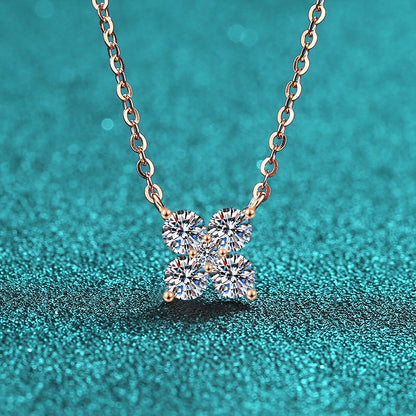 S925 Sterling Silver Champagne Gold Petal Pendant Necklace - 1.26CT Moissanite Everyday Elegance