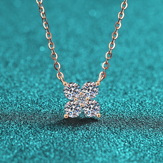 S925 Sterling Silver Champagne Gold Petal Pendant Necklace - 1.26CT Moissanite Everyday Elegance