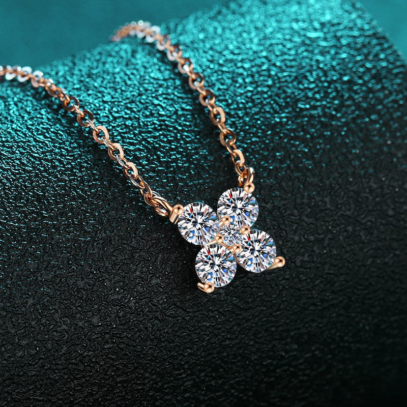 S925 Sterling Silver Champagne Gold Petal Pendant Necklace - 1.26CT Moissanite Everyday Elegance