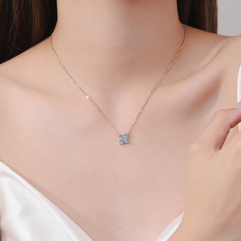 S925 Sterling Silver Champagne Gold Petal Pendant Necklace - 1.26CT Moissanite Everyday Elegance
