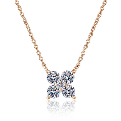 S925 Sterling Silver Champagne Gold Petal Pendant Necklace - 1.26CT Moissanite Everyday Elegance