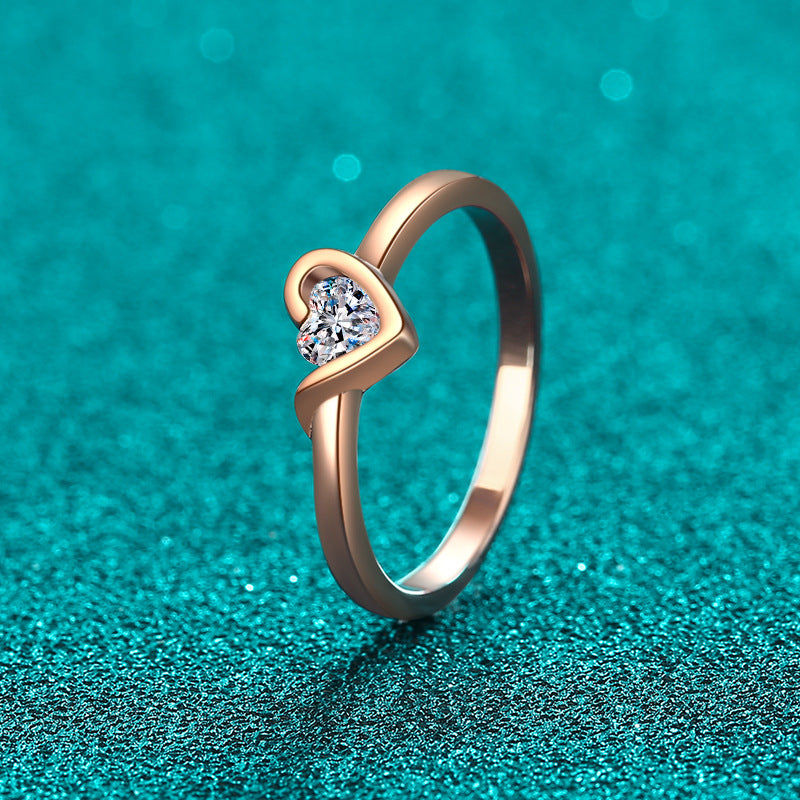 S925 Sterling Silver Champagne Gold Plated Heart-Shaped 0.30ct Moissanite Floral Ring