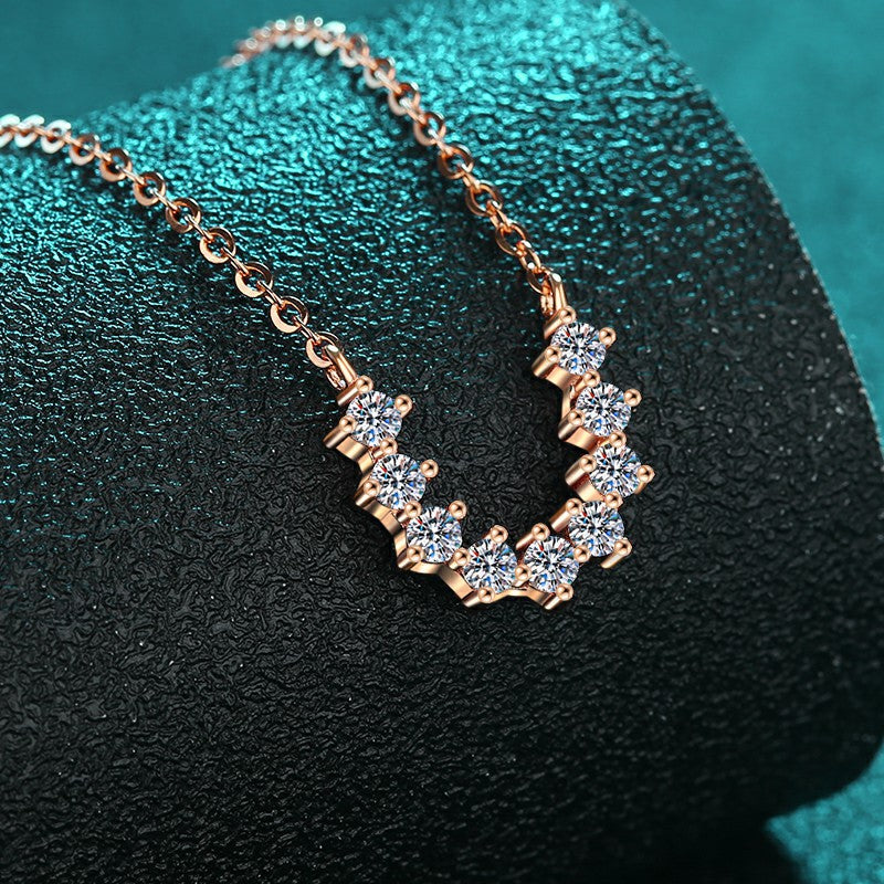 S925 Sterling Silver Champagne Gold U-Shaped Pendant Necklace - 0.54CT Moissanite Minimalist Statement Piece