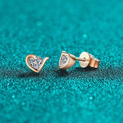 S925 Sterling Silver Champagne Moissanite Heart Stud Earrings - 0.60ct Floral-Inspired Everyday Luxury