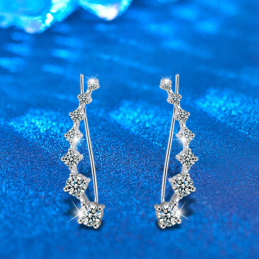 S925 Sterling Silver Channel Set Moissanite Bar Earrings - White Gold Plated Professional Studs for Women