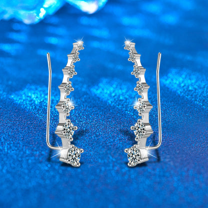 S925 Sterling Silver Channel Set Moissanite Bar Earrings - White Gold Plated Professional Studs for Women