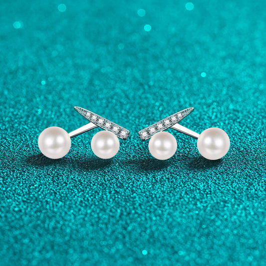S925 Sterling Silver Cherry Drop Earrings - 0.13ct Moissanite & Freshwater Pearls