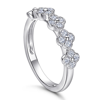 S925 Sterling Silver Clover Pavé Ring - Delicate Four-Leaf Zirconia Stackable Band