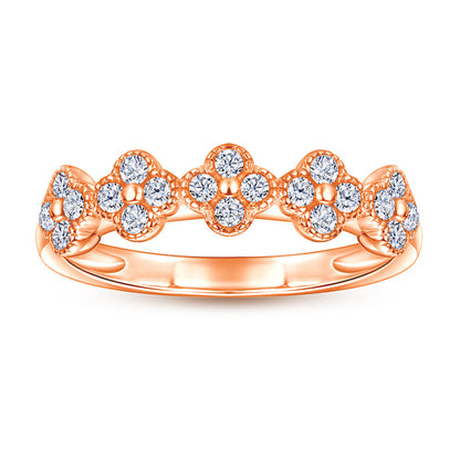 S925 Sterling Silver Clover Pavé Ring - Delicate Four-Leaf Zirconia Stackable Band