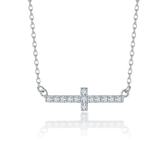 S925 Sterling Silver Cross Pendant Necklace - Elegant Cubic Zirconia Layering Chain for Women