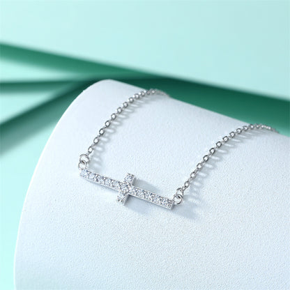 S925 Sterling Silver Cross Pendant Necklace - Elegant Cubic Zirconia Layering Chain for Women