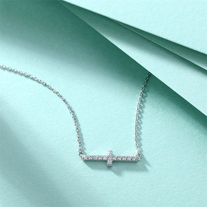 S925 Sterling Silver Cross Pendant Necklace - Elegant Cubic Zirconia Layering Chain for Women