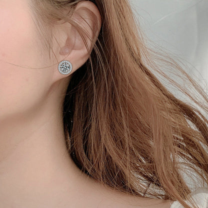 S925 Sterling Silver Crown Circle Hoop Earrings with 2ct Moissanite - White Gold Plated Minimalist Statement Jewelry for Women