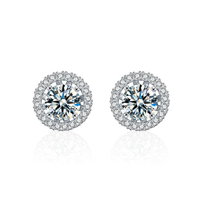 S925 Sterling Silver Crown Circle Hoop Earrings with 2ct Moissanite - White Gold Plated Minimalist Statement Jewelry for Women