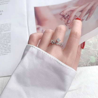 S925 Sterling Silver Crown Couple Rings with 0.5ct Moissanite Adjustable Matching Promise Rings in White Gold Plated Elegant Design