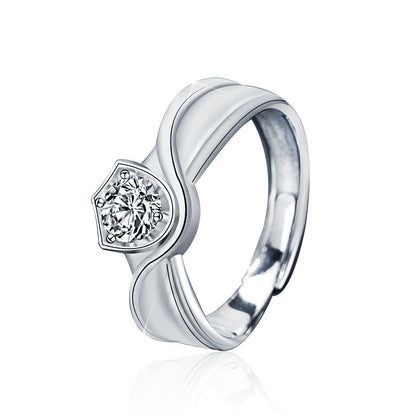 S925 Sterling Silver Crown Couple Rings with 0.5ct Moissanite Adjustable Matching Promise Rings in White Gold Plated Elegant Design