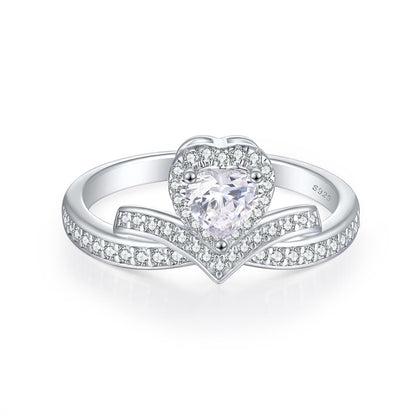 S925 Sterling Silver Crown Heart Ring - Regal Bridal Jewelry with Pavé Zirconia