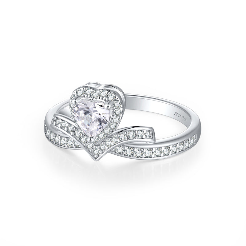 S925 Sterling Silver Crown Heart Ring - Regal Bridal Jewelry with Pavé Zirconia