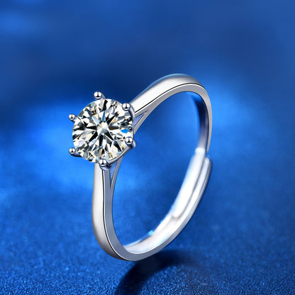 S925 Sterling Silver Crown Moissanite Ring - 0.5ct/1ct Adjustable Women's Band with 8 Hearts & Arrows Zircon