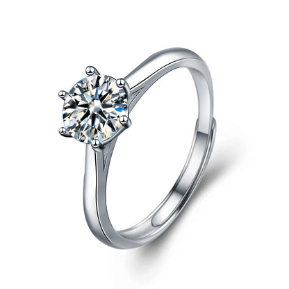 S925 Sterling Silver Crown Moissanite Ring - 0.5ct/1ct Adjustable Women's Band with 8 Hearts & Arrows Zircon