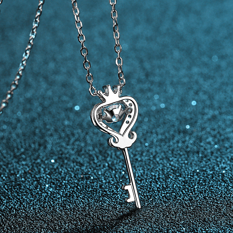 S925 Sterling Silver Crown Pendant Necklace - 0.3CT Moissanite Dainty Collarbone Chain
