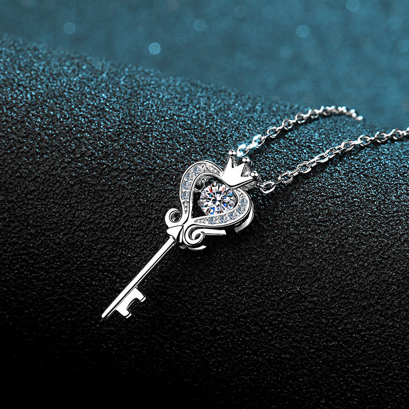 S925 Sterling Silver Crown Pendant Necklace - 0.3CT Moissanite Dainty Collarbone Chain